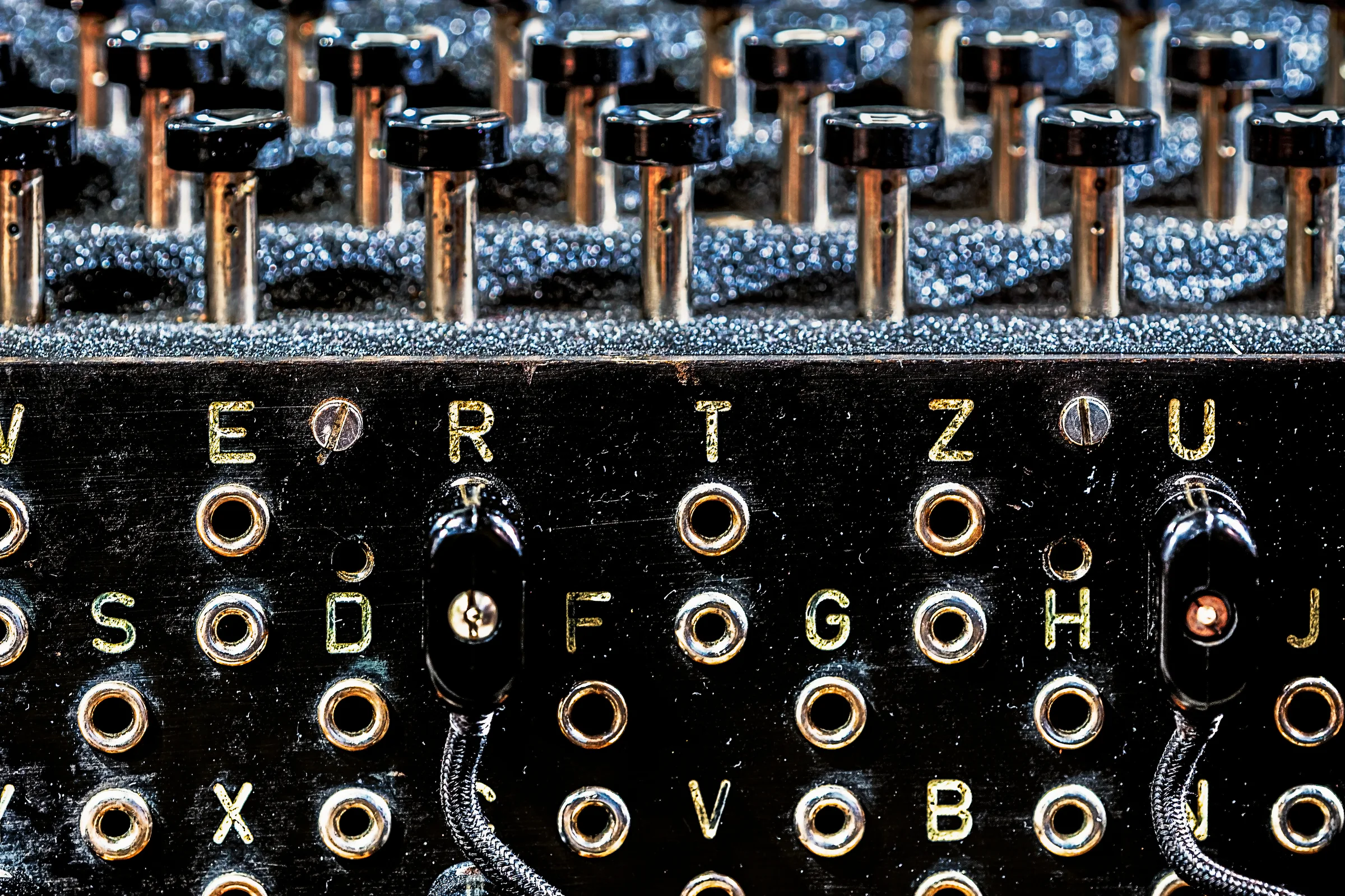 Keys and plugboard of a historic Enigma machine